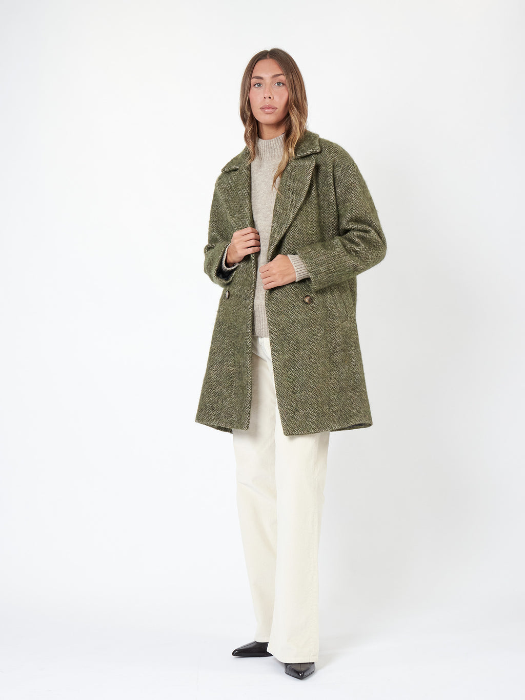 Double-breasted wool-blend coat