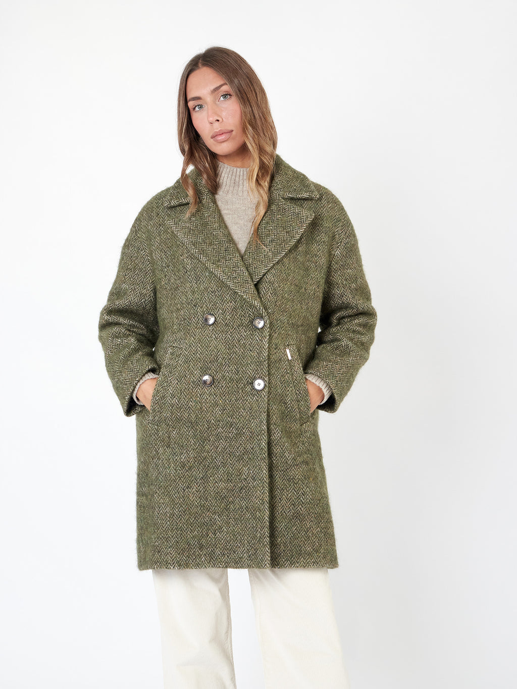 Double-breasted wool-blend coat