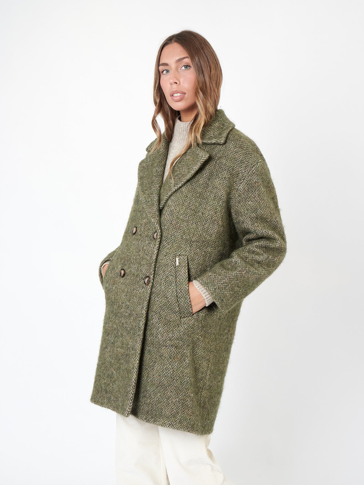 Double-breasted wool-blend coat