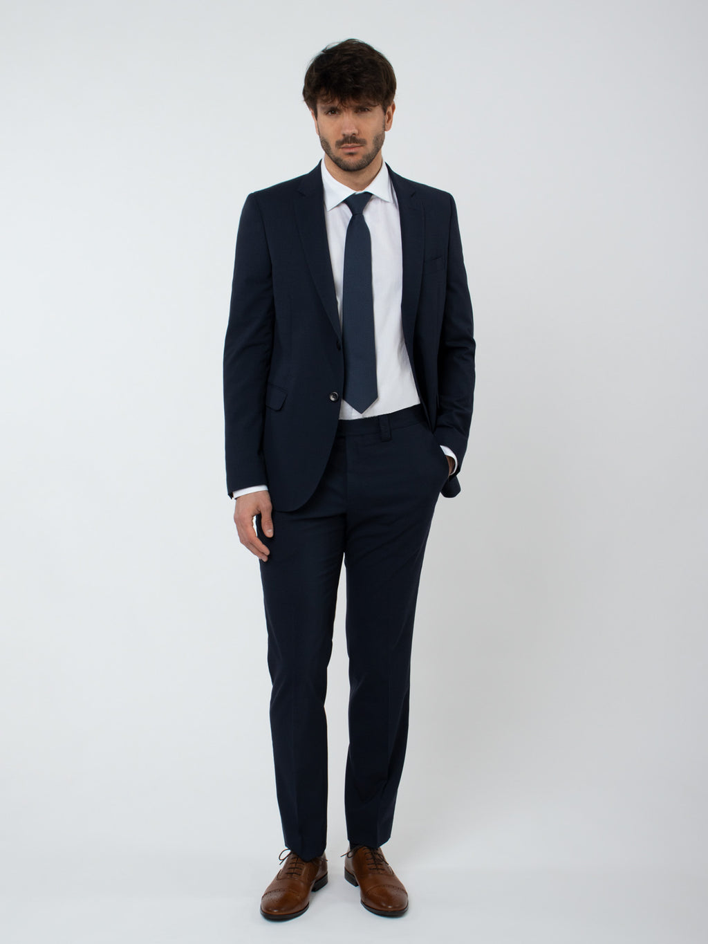 Traje lana falso liso slim fit