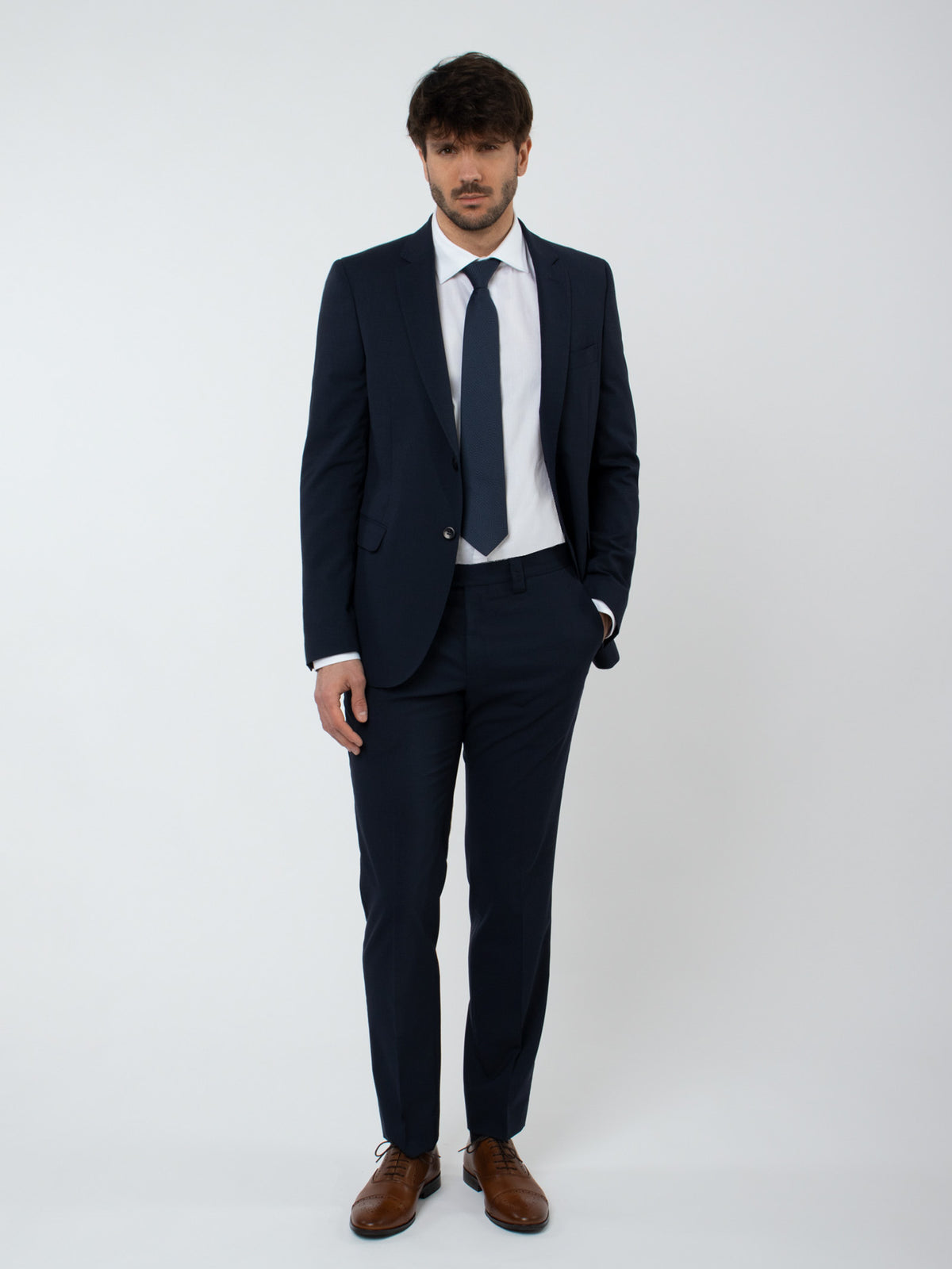 Traje lana falso liso slim fit