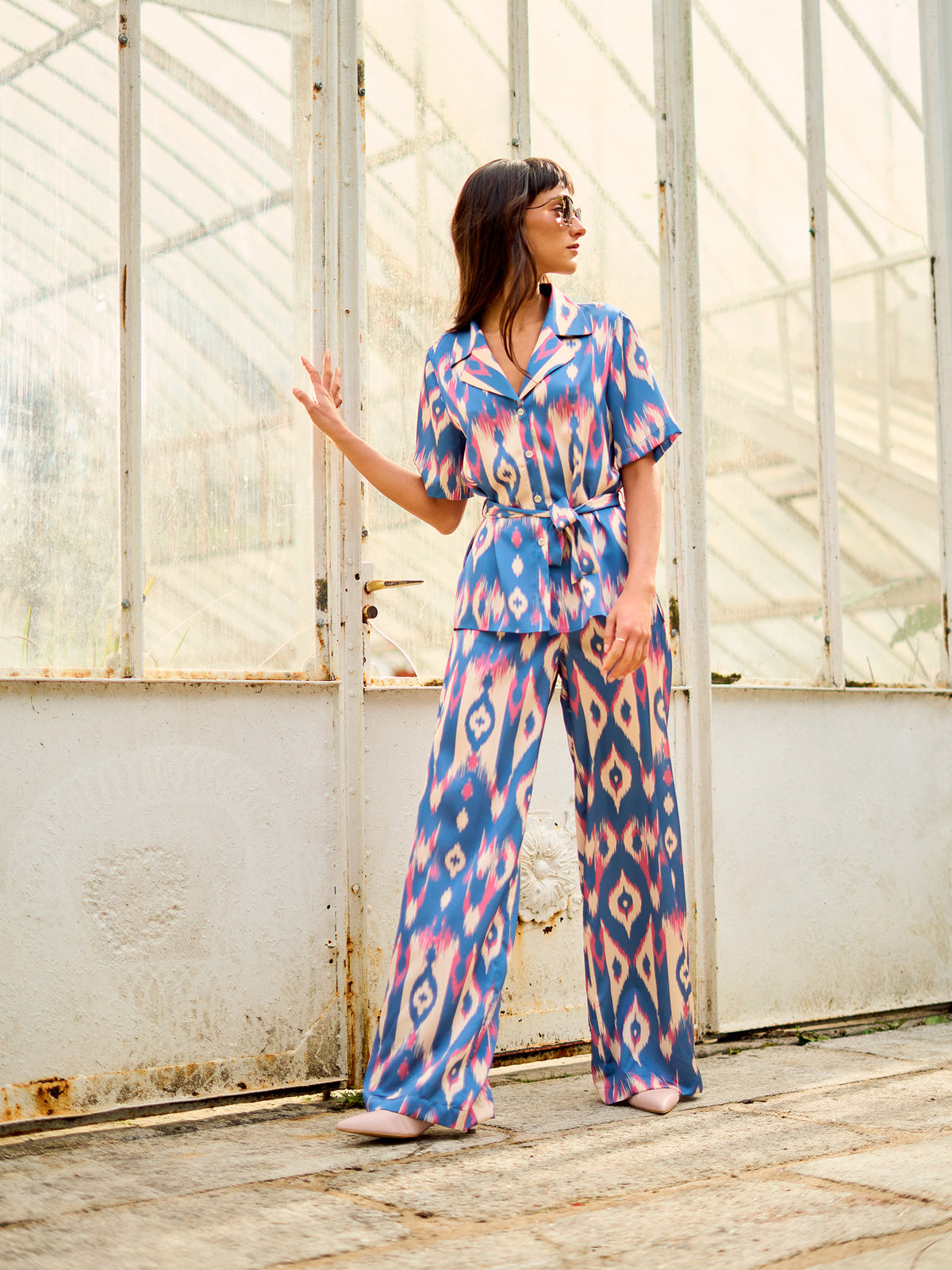 Satin print trousers